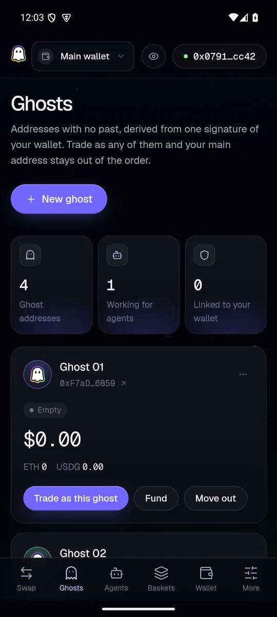 Ghosts screen in the Android app